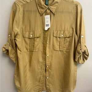Ralph Lauren Women's Blouse in Tan NWT SP15 silk cotton medium